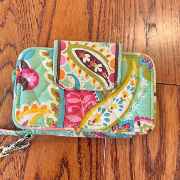 Vera Bradley Retired Tutti Frutti Green Pink Smartphone ID Wristlet Wallet Phone - Picture 1 of 10